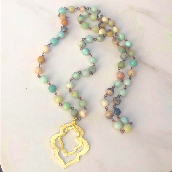 FINAL SALE PRICE FIRM 
Natural Amazonite Beads & Gold Boho Necklace - Picture 3 of 7